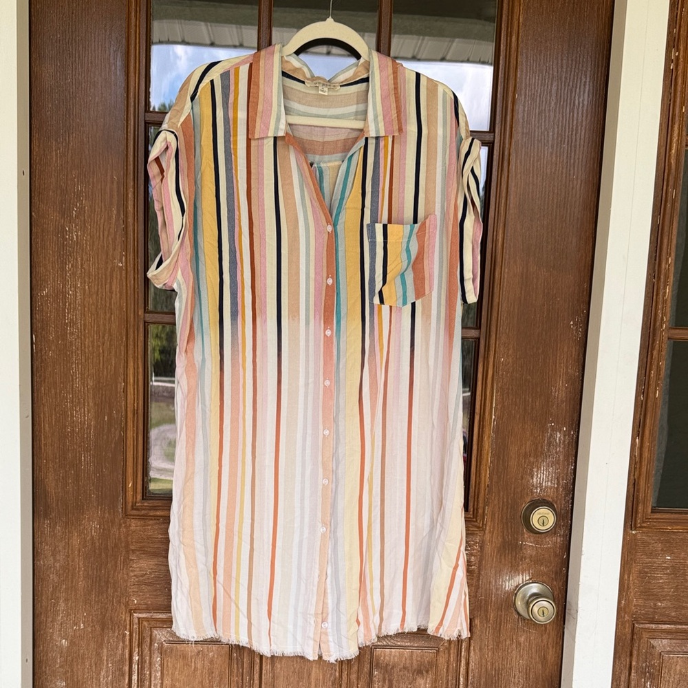 Umgee Multi-Color Vertical Stripe Shirt Dress